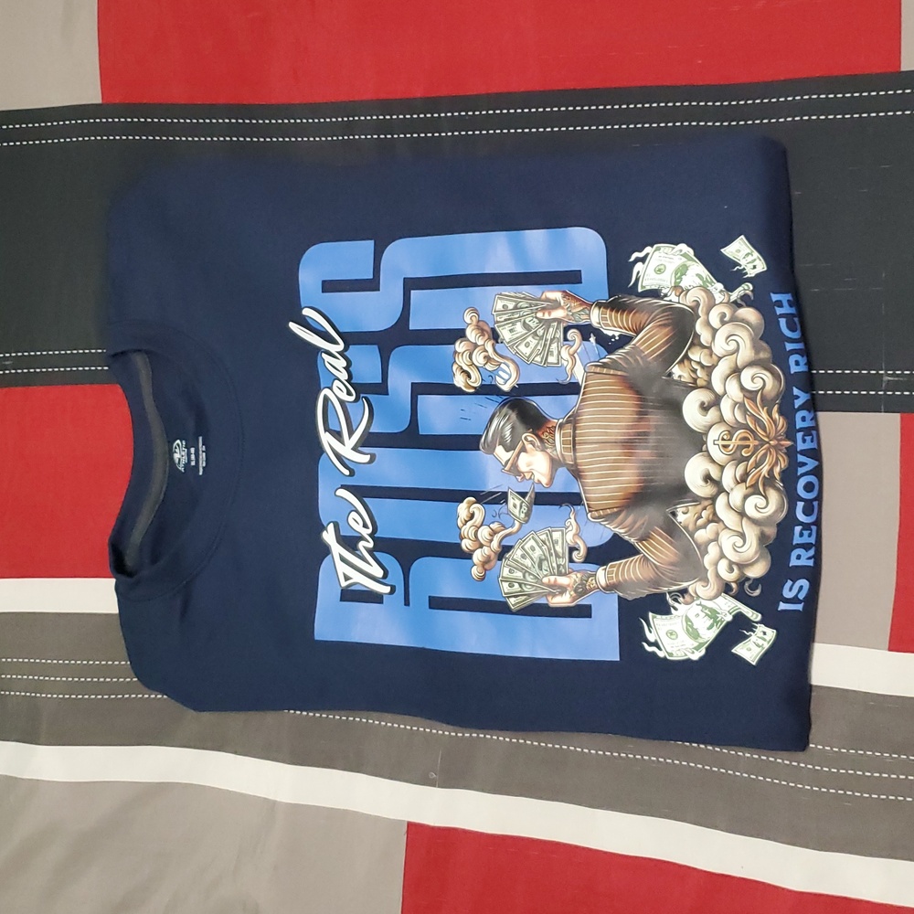 The Real Boss is Recovery Rich navy blue crewneck sweater